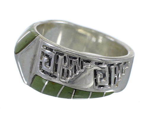 Turquoise Inlay Genuine Sterling Silver Water Wave Ring Size 5-1/4 AX83930